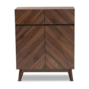 Baxton Studio Hartman Mid-Century Modern Walnut Brown Finished Wood Shoe Cabinet