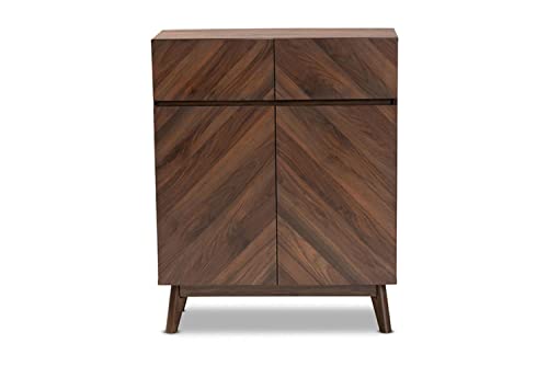 Baxton Studio Hartman Mid-Century Modern Walnut Brown Finished Wood Shoe Cabinet