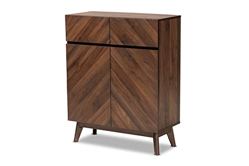 Baxton Studio Hartman Mid-Century Modern Walnut Brown Finished Wood Shoe Cabinet