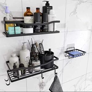tundsot 3 pack bathroom shower shelves shower caddy, shower shelves, adhesive shower organizer no drilling,with 4 hooks, shower shelves for inside shower (black)