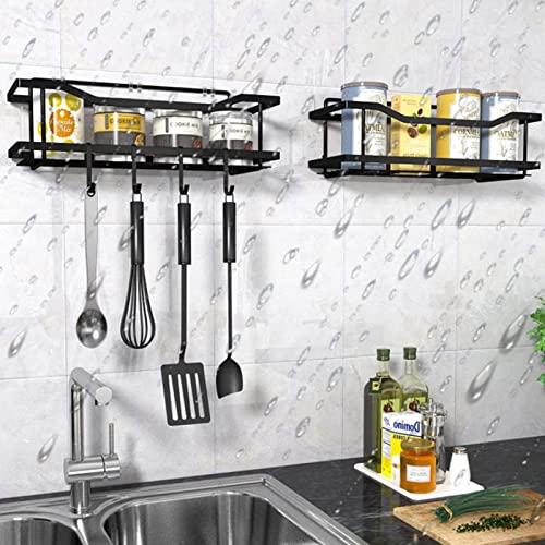 tundsot 3 Pack Bathroom Shower Shelves Shower Caddy, Shower Shelves, Adhesive Shower Organizer No Drilling,With 4 Hooks, Shower Shelves for Inside Shower (black)