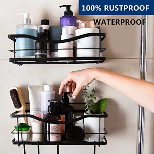 tundsot 3 Pack Bathroom Shower Shelves Shower Caddy, Shower Shelves, Adhesive Shower Organizer No Drilling,With 4 Hooks, Shower Shelves for Inside Shower (black)