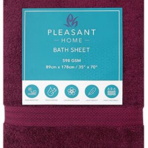 Pleasant Home Bath Sheets Set - 2 Pack – 35” x 70” - 100% Cotton - 600 GSM – Soft & Absorbent – Durable (Violet)