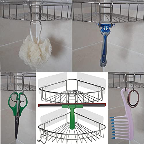 STARICH Shower Caddy Shelf Basket Rack Hooks Stainless Steel Metal Bathroom Hangers Hanging for Loofah Robe Massage Towel Squeegee Sponge Shower Brush Body Bath Scrub Washcloth Luffa Razor 2 Pack