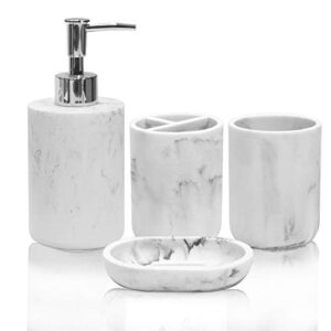 Heylian Bathroom Accessory Set, 4-Piece Like Marble with Soap Dispenser, Toothbrush Holder, Tumbler, Soap Dish