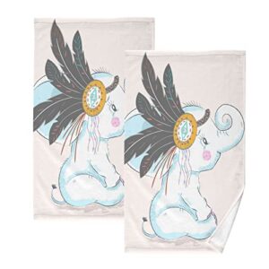 alaza cute baby elephant boho beige hand towels for bathroom 1oo% cotton 2 pcs face towel 16 x 28 inch, absorbent soft & skin-friendly