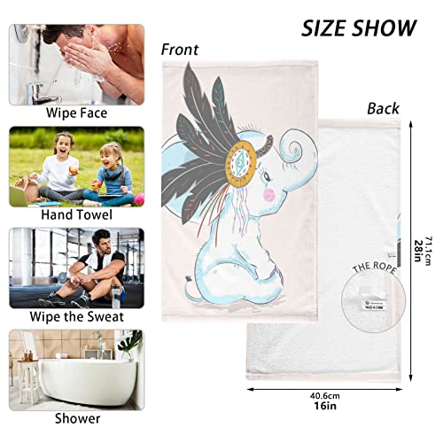 ALAZA Cute Baby Elephant Boho Beige Hand Towels for Bathroom 1OO% Cotton 2 pcs Face Towel 16 x 28 inch, Absorbent Soft & Skin-Friendly