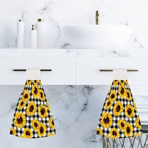 Sunflower Hanging Kitchen Towel Hand Towels 2 pcs Tie Loop Black White Plaid for Washcloth Absorbent Soft for Bathroom Restroom