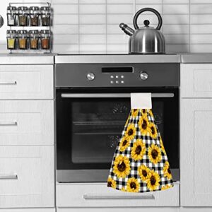 Sunflower Hanging Kitchen Towel Hand Towels 2 pcs Tie Loop Black White Plaid for Washcloth Absorbent Soft for Bathroom Restroom