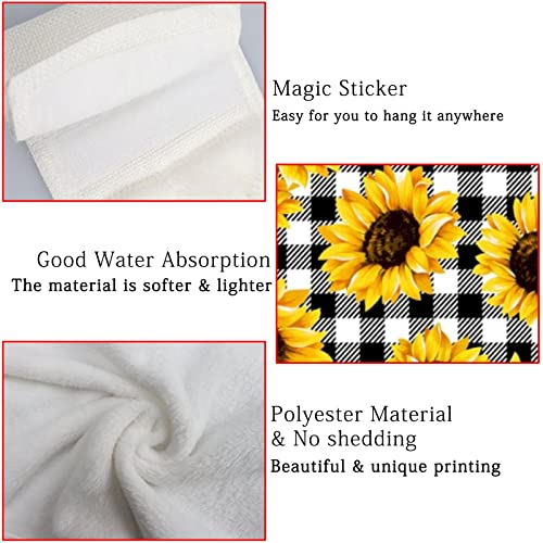 Sunflower Hanging Kitchen Towel Hand Towels 2 pcs Tie Loop Black White Plaid for Washcloth Absorbent Soft for Bathroom Restroom