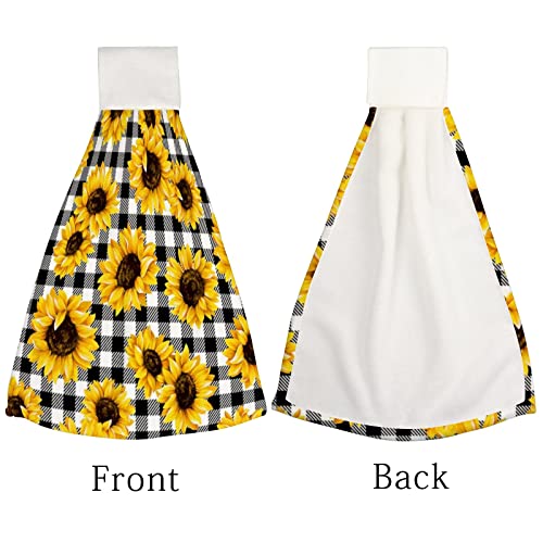 Sunflower Hanging Kitchen Towel Hand Towels 2 pcs Tie Loop Black White Plaid for Washcloth Absorbent Soft for Bathroom Restroom