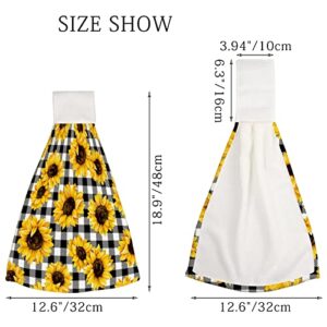 Sunflower Hanging Kitchen Towel Hand Towels 2 pcs Tie Loop Black White Plaid for Washcloth Absorbent Soft for Bathroom Restroom