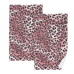 alaza pink leopard print cheetah tie dye hand towels for bathroom 1oo% cotton 2 pcs face towel 16 x 28 inch, absorbent soft & skin-friendly