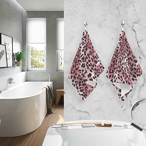 ALAZA Pink Leopard Print Cheetah Tie Dye Hand Towels for Bathroom 1OO% Cotton 2 pcs Face Towel 16 x 28 inch, Absorbent Soft & Skin-Friendly