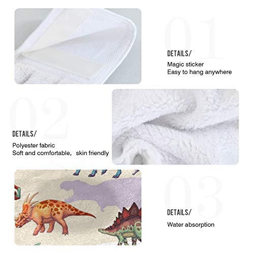 2 Pack Dinosaurs Cute Hanging Kitchen Towel Hand Towels Soft Coral Velvet Loop Dish Towel for Bathroom Washcloth Absorbent Tie Towel