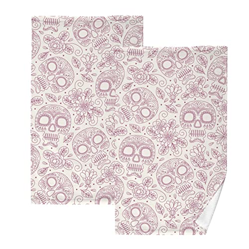 ALAZA Pink Sugar Skull Day of The Dead Hand Towels for Bathroom 1OO% Cotton 2 pcs Face Towel 16 x 28 inch, Absorbent Soft & Skin-Friendly