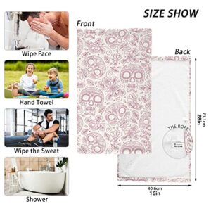 ALAZA Pink Sugar Skull Day of The Dead Hand Towels for Bathroom 1OO% Cotton 2 pcs Face Towel 16 x 28 inch, Absorbent Soft & Skin-Friendly