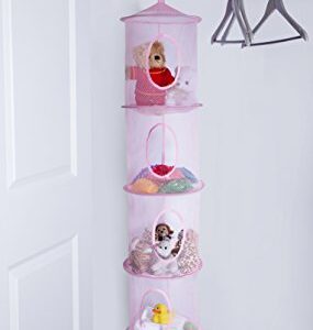 5 Tier Storage Organizer - 12" X 59" - Hang in Your Children’s Room or Closet for a Fun Way to Organize Kids Toys or Store Gloves, Shawls, Hats and Mittens. Attaches Easily to Any Rod. (Pink)