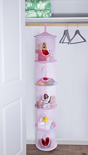 5 Tier Storage Organizer - 12" X 59" - Hang in Your Children’s Room or Closet for a Fun Way to Organize Kids Toys or Store Gloves, Shawls, Hats and Mittens. Attaches Easily to Any Rod. (Pink)