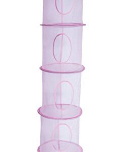 5 Tier Storage Organizer - 12" X 59" - Hang in Your Children’s Room or Closet for a Fun Way to Organize Kids Toys or Store Gloves, Shawls, Hats and Mittens. Attaches Easily to Any Rod. (Pink)