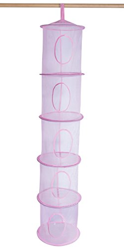 5 Tier Storage Organizer - 12" X 59" - Hang in Your Children’s Room or Closet for a Fun Way to Organize Kids Toys or Store Gloves, Shawls, Hats and Mittens. Attaches Easily to Any Rod. (Pink)