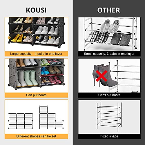 KOUSI Portable Shoe Rack for Closet Shoe Organizer Tower Shelf Shoe Storage Cabinet Stand Expandable for Heels, Boots, Slippers
