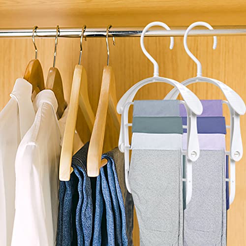 Pants Hanger Scarf Hanger Space Saving Non-Slip Pants Hanger, Legging Hangers for Closet Organizer Jeans Slack Trousers Hangers Multiple Clothes Hanger Closet Organizer for Jeans,Scarf,Tie (White, 3)