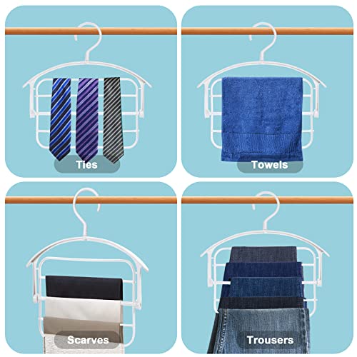 Pants Hanger Scarf Hanger Space Saving Non-Slip Pants Hanger, Legging Hangers for Closet Organizer Jeans Slack Trousers Hangers Multiple Clothes Hanger Closet Organizer for Jeans,Scarf,Tie (White, 3)