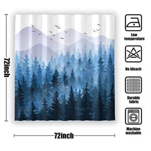 Accnicc Blue and White Misty Forest Shower Curtain Bundle with Blue Misty Forest Small Bathroom Rugs Mat Non-Slip Bath Rugs