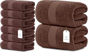 white classic luxury hand towels | 6 pack luxury bath sheet | 2 pack bundle (brown)