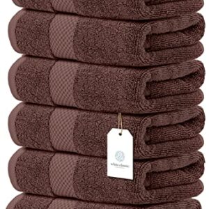 White Classic Luxury Hand Towels | 6 Pack Luxury Bath Sheet | 2 Pack Bundle (Brown)