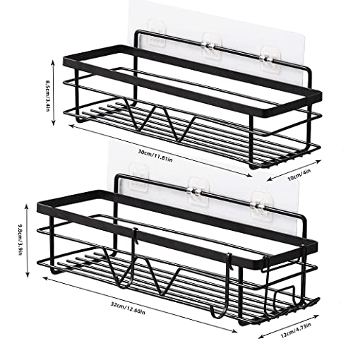 ToNewBe Self Adhesive Shower Shelves, Storage Rack Organizer with 3 Shower Caddy Hooks , Shower Rack No Drilling Wall Mounted Shower Storage Self, 2 Packs Shower Caddy.
