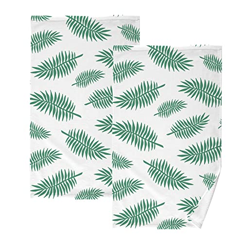 ALAZA Hand Drawn Palm Tree Leaves Hand Towels for Bathroom 1OO% Cotton 2 pcs Face Towel 16 x 28 inch, Absorbent Soft & Skin-Friendly