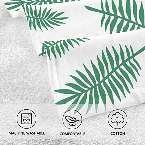 ALAZA Hand Drawn Palm Tree Leaves Hand Towels for Bathroom 1OO% Cotton 2 pcs Face Towel 16 x 28 inch, Absorbent Soft & Skin-Friendly