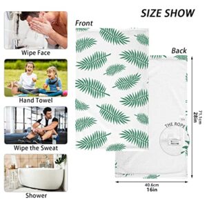 ALAZA Hand Drawn Palm Tree Leaves Hand Towels for Bathroom 1OO% Cotton 2 pcs Face Towel 16 x 28 inch, Absorbent Soft & Skin-Friendly