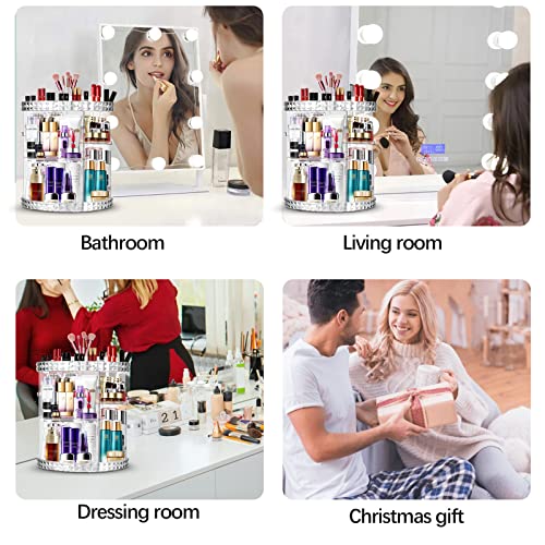 360 Rotating Makeup Organizer Set, Organizador De Maquillaje Perfumes, Clear Acrylic Cosmetic Display Cases, Spinning Cosmetic Storage Box for Vanity, with Makeup Brush Holder Travel Case Silicone