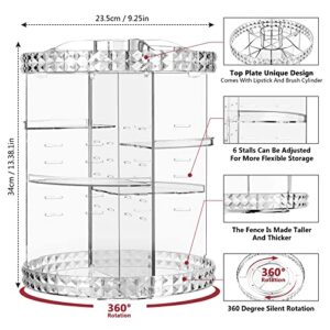 360 Rotating Makeup Organizer Set, Organizador De Maquillaje Perfumes, Clear Acrylic Cosmetic Display Cases, Spinning Cosmetic Storage Box for Vanity, with Makeup Brush Holder Travel Case Silicone