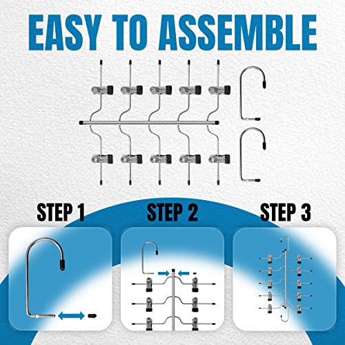 5 Tier Metal Skirt Hangers for Women, Pants Hanger Space Saving with Non Slip Adjustable Clips,Durable Heavy Duty Trouser Hangers for Jeans, Slacks, Shorts - 2 Pack