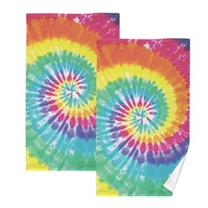 alaza tie dye rainbow spiral colorful hand towels for bathroom 1oo% cotton 2 pcs face towel 16 x 28 inch, absorbent soft & skin-friendly