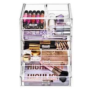 Sorbus Acrylic Clear Makeup Organizer - Big & Spacious Cosmetic Display Case - Stylish Designed Jewelry & Make Up Organizers and Storage for Vanity, Bathroom (4 Large, 2 Small Drawers)