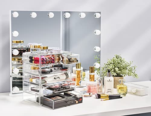 Sorbus Acrylic Clear Makeup Organizer - Big & Spacious Cosmetic Display Case - Stylish Designed Jewelry & Make Up Organizers and Storage for Vanity, Bathroom (4 Large, 2 Small Drawers)