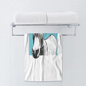 AOYEGO Donkey Towels Portrait of Cute Farm Animal Donkey Head Black White Turquoise Bathroom Kitchen Hand Towels Beach Bath Face Towels for Yoga Swim Golf 15x30 Inch