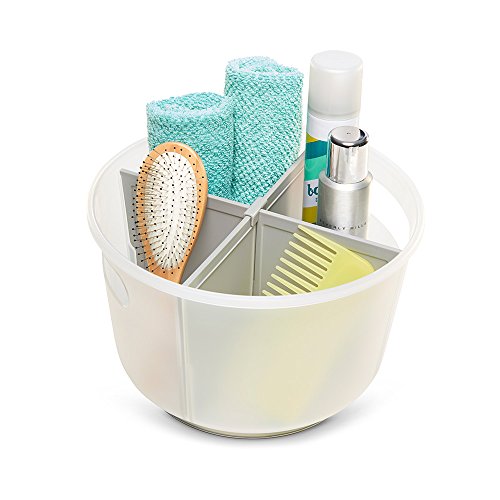 Madesmart 4-Compartment Rotating Bathroom Tote with Removable Dividers and Handles, Resin Bathroom Storage Caddy Organizer, Frost