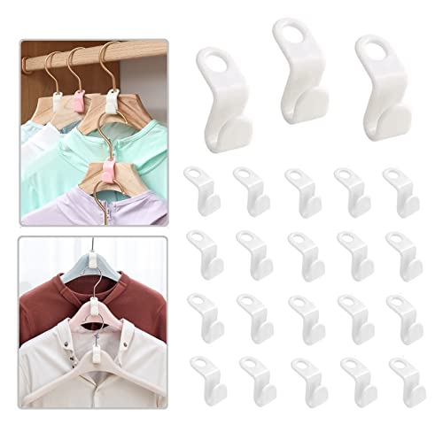 50PCS Clothes Hanger Connector Hooks, White Colors Hanger Extender Clips, Cascading Hanger Hooks Plastic Magic Hanger Hooks for Hangers Space Saving and Clothes Closet Organizer (White-50pcs)