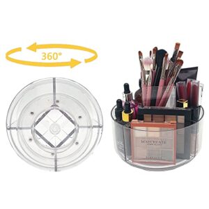 LINFIDITE 360 Rotating Makeup Organizer Spinning Cosmetic Display Cases with 5 Compartment Acrylic Clear Round Turntable Storage Tray Bathroom Counter Organizer Makeup Brush Lip Gloss Organizer Case