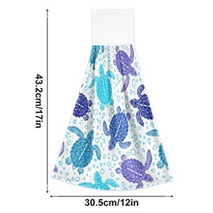 DIGTIA Summer Turtle Sea Hand Towel Kitchen 2 Pack Blue Sea Animal Bathroom Towels Tie Towel with Loop Fingertips Towel for Bathroom