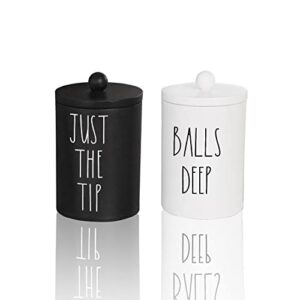 Farmhouse Apothecary Jars, Qtip & Cotton Ball Holder with Lids, Funny Rustic Cotton Swab Canisters for Bathroom Decor Storage Organization (Black & White)