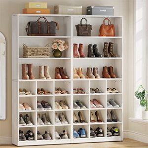 tribesigns shoe cabinet, 24 pair freestanding shoe rack storage organizer with side hooks, modern shoe storage cabinet with shelves for hallway bedroom closet entryway (2pcs)