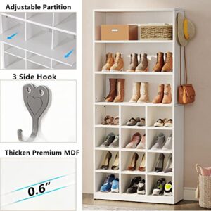 Tribesigns Shoe Cabinet, 24 Pair Freestanding Shoe Rack Storage Organizer with Side Hooks, Modern Shoe Storage Cabinet with Shelves for Hallway Bedroom Closet Entryway (2PCS)