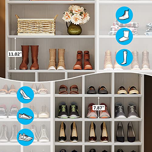 Tribesigns Shoe Cabinet, 24 Pair Freestanding Shoe Rack Storage Organizer with Side Hooks, Modern Shoe Storage Cabinet with Shelves for Hallway Bedroom Closet Entryway (2PCS)